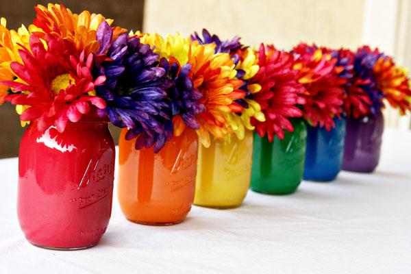 multicolored mason jars