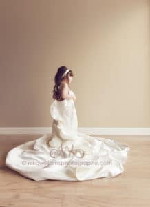 girl dreaming about wedding dress