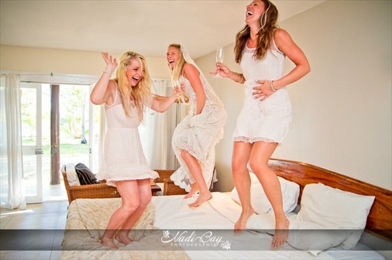 Bridesmaids Jumping on the Bed